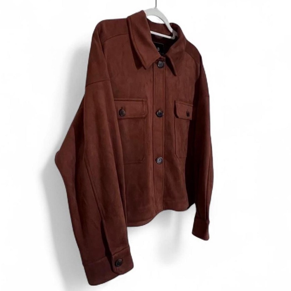 Bagatelle Faux Suede Brown Button Down Jacket Size L Western Boho Chic - Picture 2 of 6